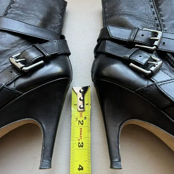 Jean-Michel Cazabat Vita Wrap Strap Black Leather Ankle Boots Women EU 37.5 US 7