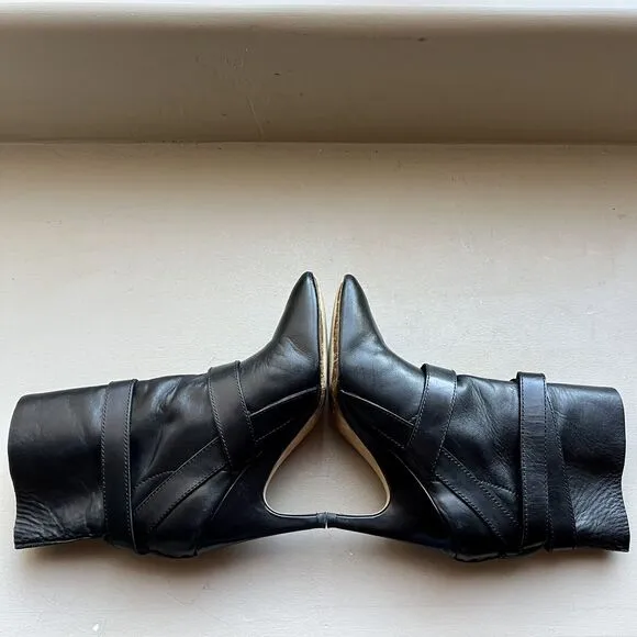 Jean-Michel Cazabat Vita Wrap Strap Black Leather Ankle Boots Women EU 37.5 US 7