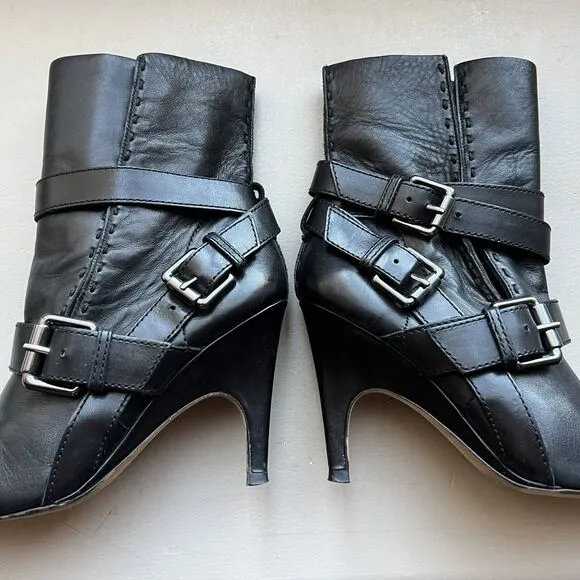 Jean-Michel Cazabat Vita Wrap Strap Black Leather Ankle Boots Women EU 37.5 US 7