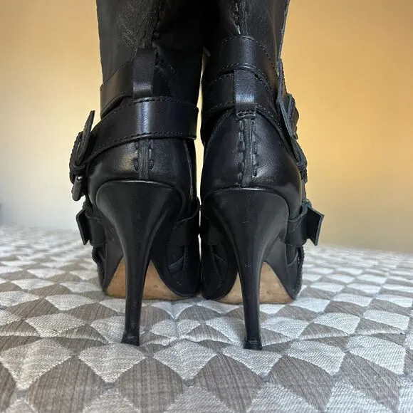 Jean-Michel Cazabat Vita Wrap Strap Black Leather Ankle Boots Women EU 37.5 US 7