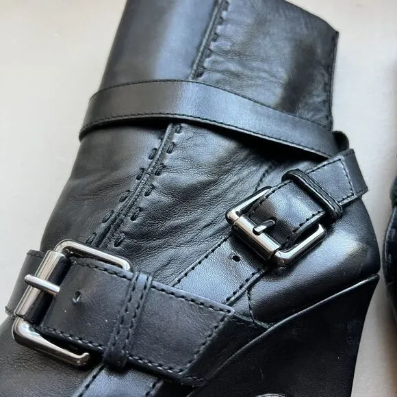Jean-Michel Cazabat Vita Wrap Strap Black Leather Ankle Boots Women EU 37.5 US 7