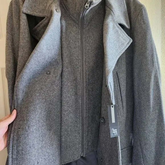 J.Ferrar men's 2XL plus size wool double breasted coat grey high neck vest