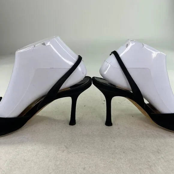 JIMMY CHOO Women's Bow Ruffle Rhinestone Shoes US 8.5 Black Peep-Toe Pumps