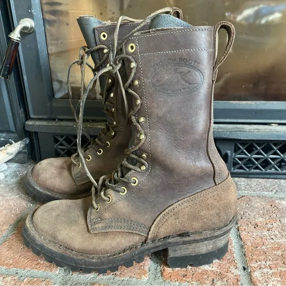 JK Boots Spokane WA Custom Leather 12” Logger Work Brown Handmade SZ 7 D MENS