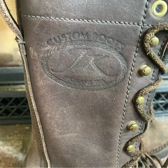 JK Boots Spokane WA Custom Leather 12” Logger Work Brown Handmade SZ 7 D MENS