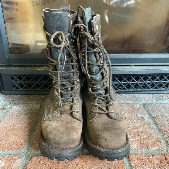 JK Boots Spokane WA Custom Leather 12” Logger Work Brown Handmade SZ 7 D MENS