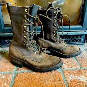 JK Boots Spokane WA Custom Leather 12” Logger Work Brown Handmade SZ 7 D MENS