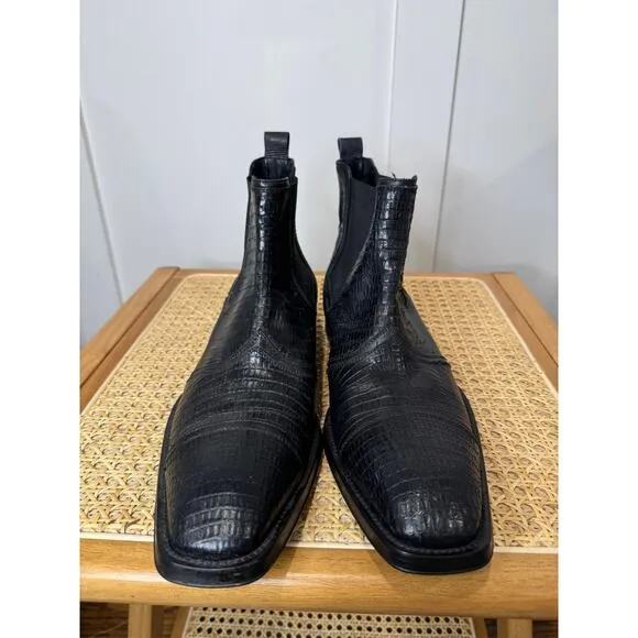 Jo Ghost Mens size 11 Black Leather Lizard Print Chelsea Boots Italy Dress 44