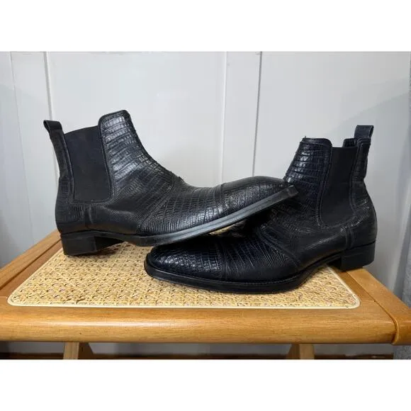 Jo Ghost Mens size 11 Black Leather Lizard Print Chelsea Boots Italy Dress 44