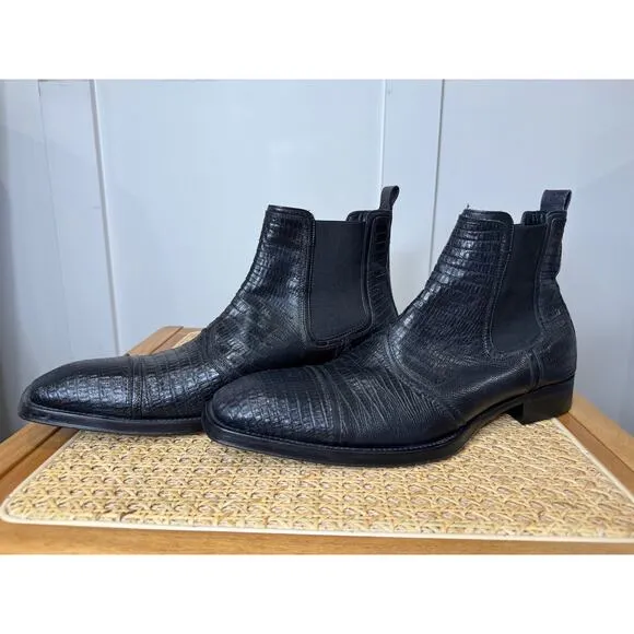 Jo Ghost Mens size 11 Black Leather Lizard Print Chelsea Boots Italy Dress 44