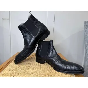 Jo Ghost Mens size 11 Black Leather Lizard Print Chelsea Boots Italy Dress 44