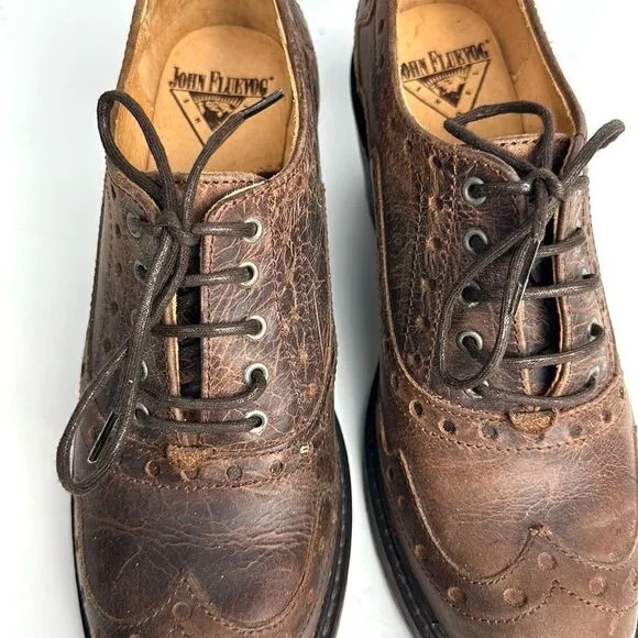 John FLUEVOG ADRIANA LOIS Brown Leather Lace Up Western Shoes Ankle Booties 6