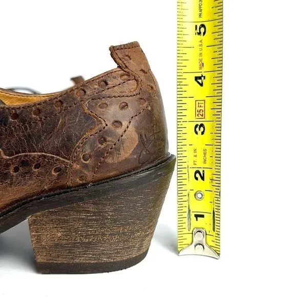 John FLUEVOG ADRIANA LOIS Brown Leather Lace Up Western Shoes Ankle Booties 6