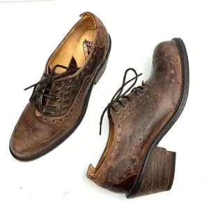 John FLUEVOG ADRIANA LOIS Brown Leather Lace Up Western Shoes Ankle Booties 6
