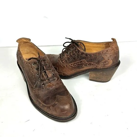 John FLUEVOG ADRIANA LOIS Brown Leather Lace Up Western Shoes Ankle Booties 6