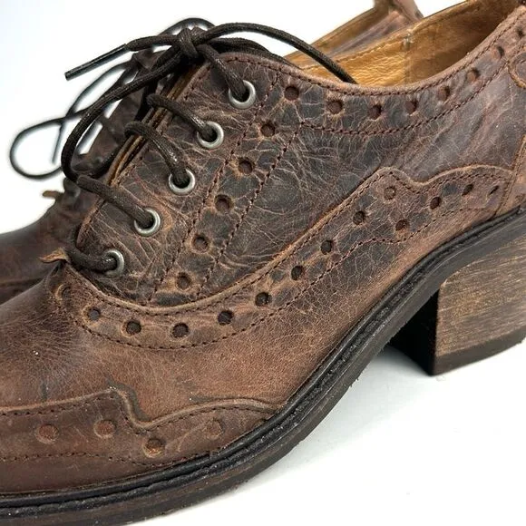 John FLUEVOG ADRIANA LOIS Brown Leather Lace Up Western Shoes Ankle Booties 6