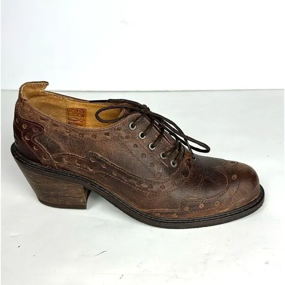 John FLUEVOG ADRIANA LOIS Brown Leather Lace Up Western Shoes Ankle Booties 6
