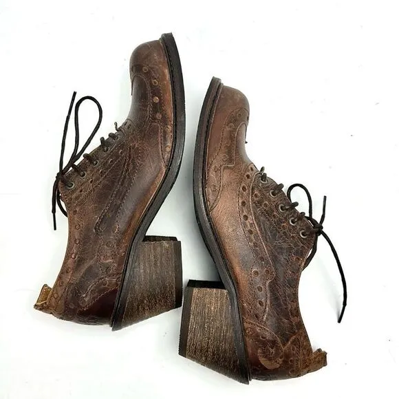 John FLUEVOG ADRIANA LOIS Brown Leather Lace Up Western Shoes Ankle Booties 6