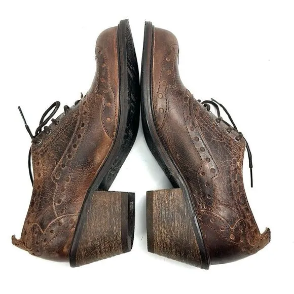 John FLUEVOG ADRIANA LOIS Brown Leather Lace Up Western Shoes Ankle Booties 6