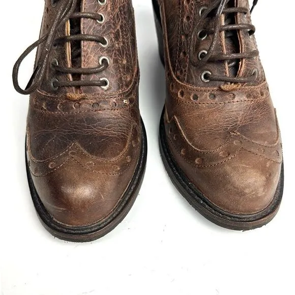 John FLUEVOG ADRIANA LOIS Brown Leather Lace Up Western Shoes Ankle Booties 6