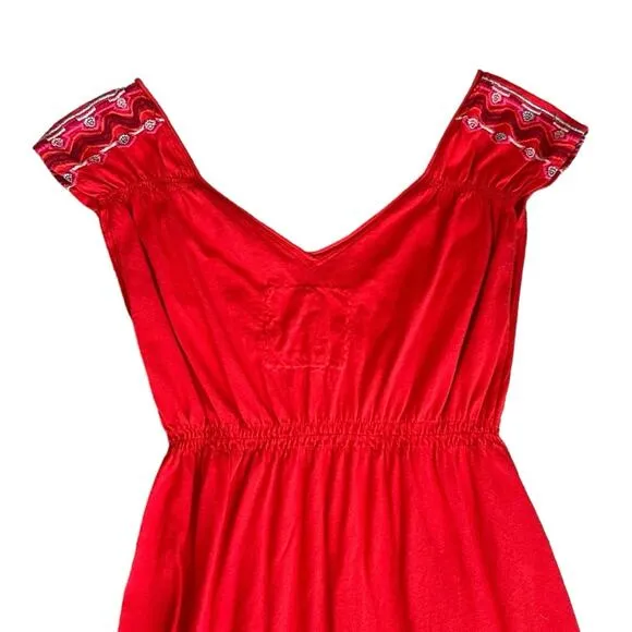 Johnny Was Women’s Embroidered Floral Orange Red Cap Sleeve Midi Dress Sz Small