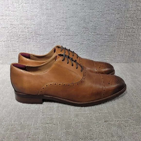 Johnston &amp; Murphy Conard 2.0 Cap Toe Mens Size 14W Tan Full Grain Oxford Shoes