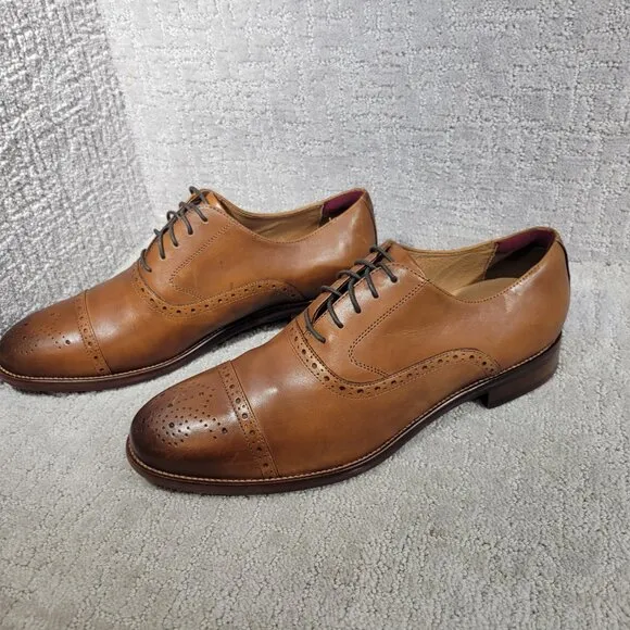 Johnston &amp; Murphy Conard 2.0 Cap Toe Mens Size 14W Tan Full Grain Oxford Shoes