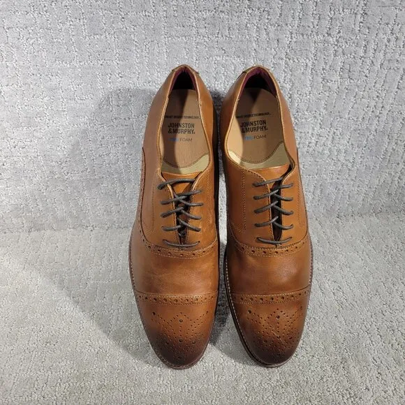 Johnston &amp; Murphy Conard 2.0 Cap Toe Mens Size 14W Tan Full Grain Oxford Shoes