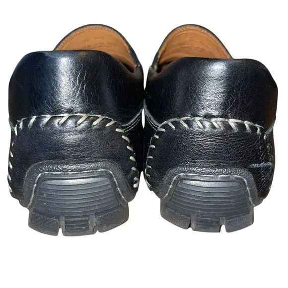 Johnston &amp; Murphy Men's 9 Black Whipstitched Leather Driving Mocs Slip On Shoes