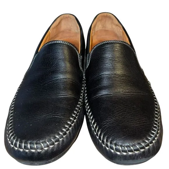 Johnston &amp; Murphy Men's 9 Black Whipstitched Leather Driving Mocs Slip On Shoes