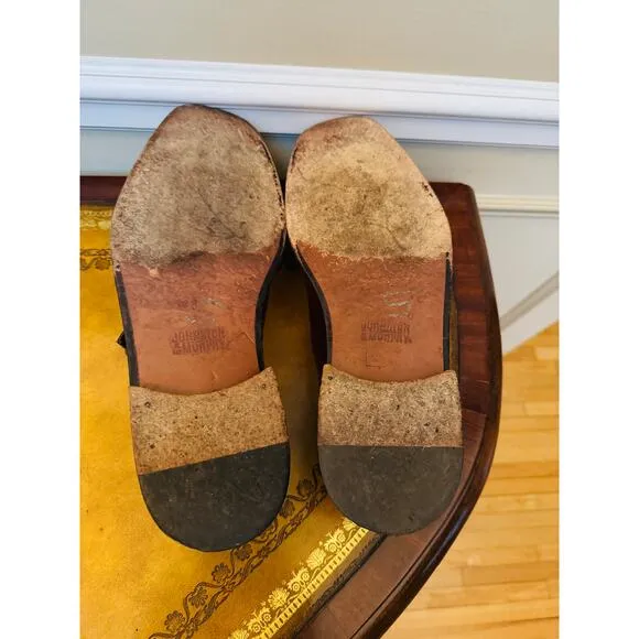 Johnston &amp; Murphy Mens Brown Buckle Square Toe Leather Slip On Shoes Sz 9.5