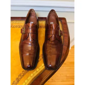 Johnston &amp; Murphy Mens Brown Buckle Square Toe Leather Slip On Shoes Sz 9.5