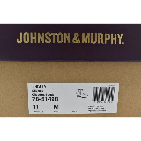 Johnston &amp; Murphy Womens Size 11 Trista Chestnut Suede Chelsea Booties Boots