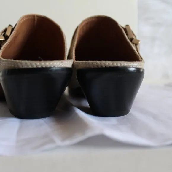 Joie Cabery Beige Western Buckles Block Heel Mule Shooties