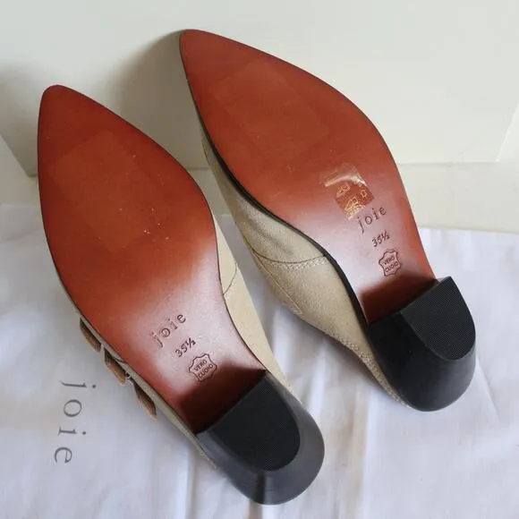 Joie Cabery Beige Western Buckles Block Heel Mule Shooties