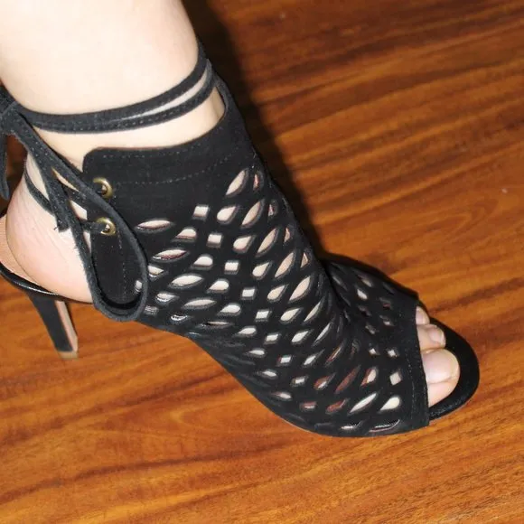 Joie Open Toe  Suede Caged Bootie Shoes