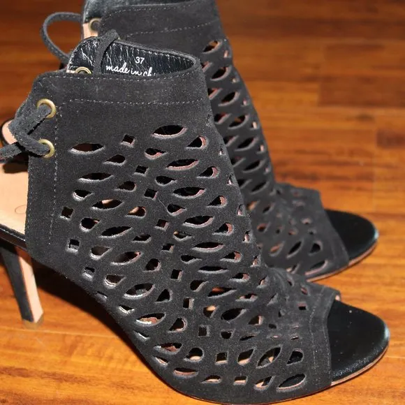 Joie Open Toe  Suede Caged Bootie Shoes