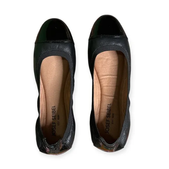 Josef Seibel Pippa Black Leather Patent Toe Ballet Flat Shoes Womens 40 (9-9.5)