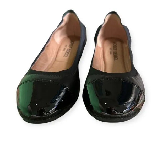 Josef Seibel Pippa Black Leather Patent Toe Ballet Flat Shoes Womens 40 (9-9.5)