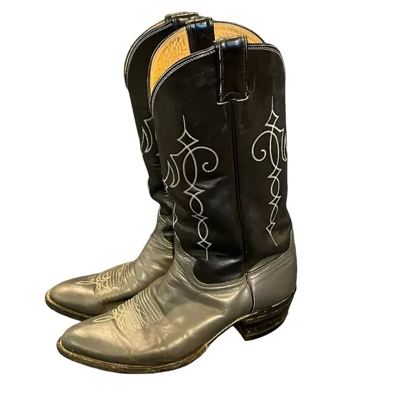 Justin 5412 Men’s Cowboy Boots Sz 8.5D Gray and Black Leather Soles J Toe