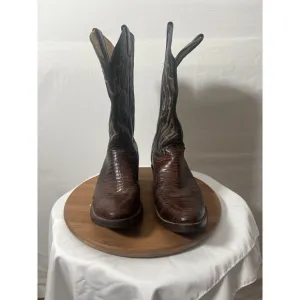 JUSTIN 8308 Men’s 10D Brown Lizard Leather Farmer Cowboy Western Boots w/ Flaws
