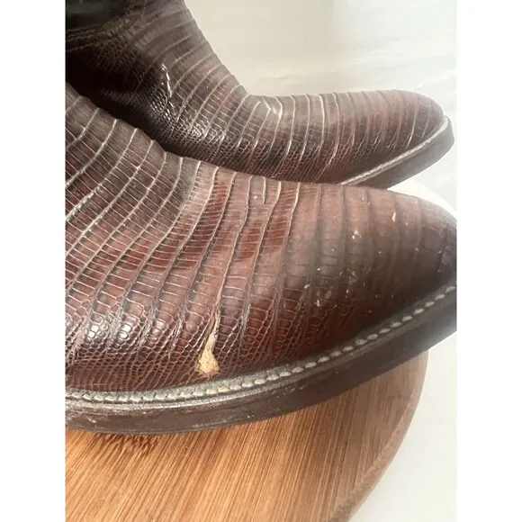 JUSTIN 8308 Men’s 10D Brown Lizard Leather Farmer Cowboy Western Boots w/ Flaws
