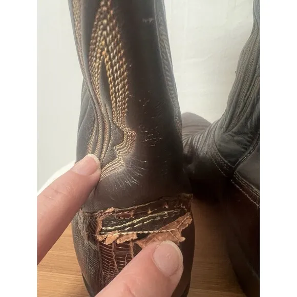 JUSTIN 8308 Men’s 10D Brown Lizard Leather Farmer Cowboy Western Boots w/ Flaws