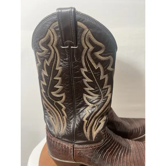 JUSTIN 8308 Men’s 10D Brown Lizard Leather Farmer Cowboy Western Boots w/ Flaws
