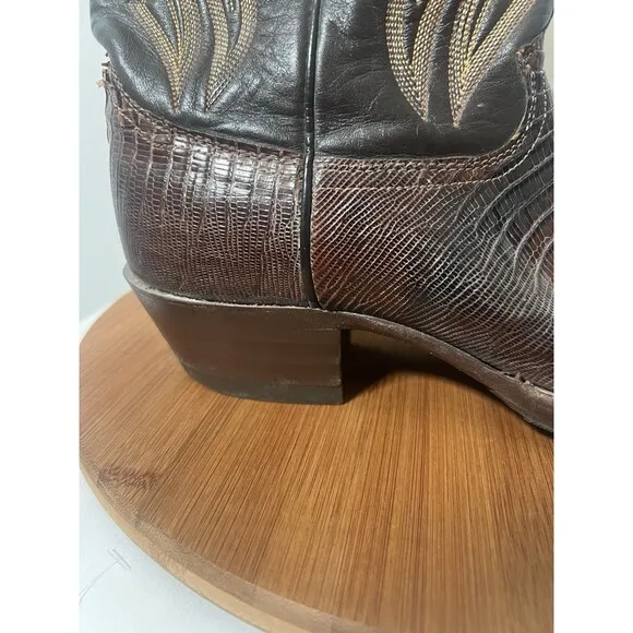 JUSTIN 8308 Men’s 10D Brown Lizard Leather Farmer Cowboy Western Boots w/ Flaws