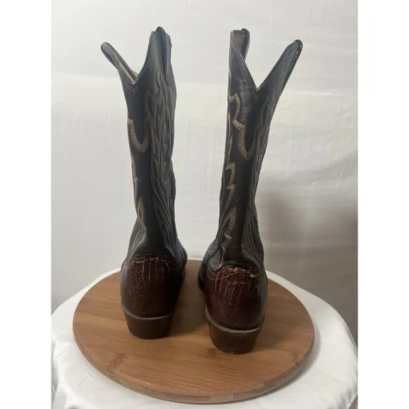 JUSTIN 8308 Men’s 10D Brown Lizard Leather Farmer Cowboy Western Boots w/ Flaws