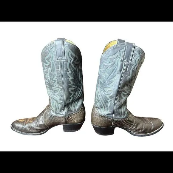 Justin‎ 8327 Men Size 9 D  Black Lizard Skin Leather Pull On Western Cowboy Boot