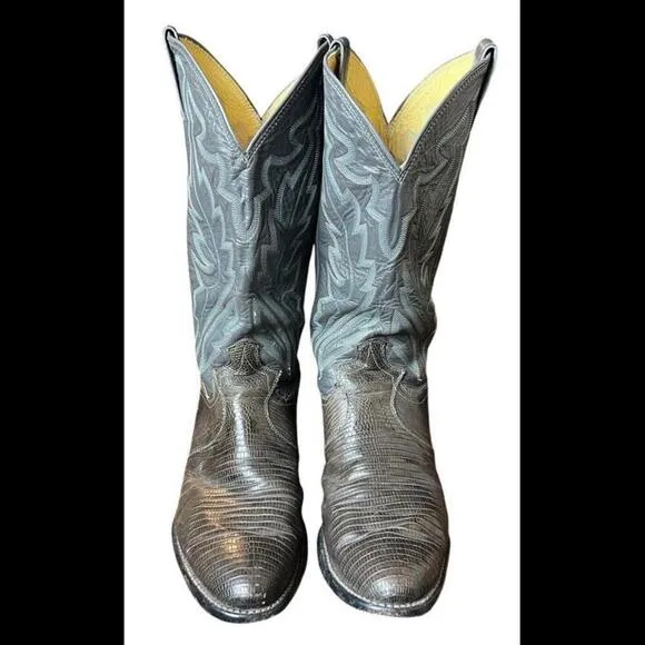 Justin‎ 8327 Men Size 9 D  Black Lizard Skin Leather Pull On Western Cowboy Boot