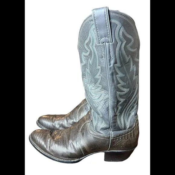 Justin‎ 8327 Men Size 9 D  Black Lizard Skin Leather Pull On Western Cowboy Boot