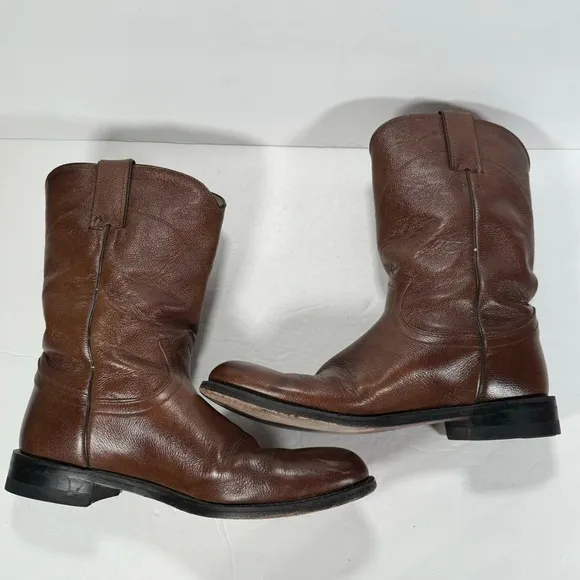 Justin Brown Leather Roper Western Cowboy Boots Men’s Size 7.5C